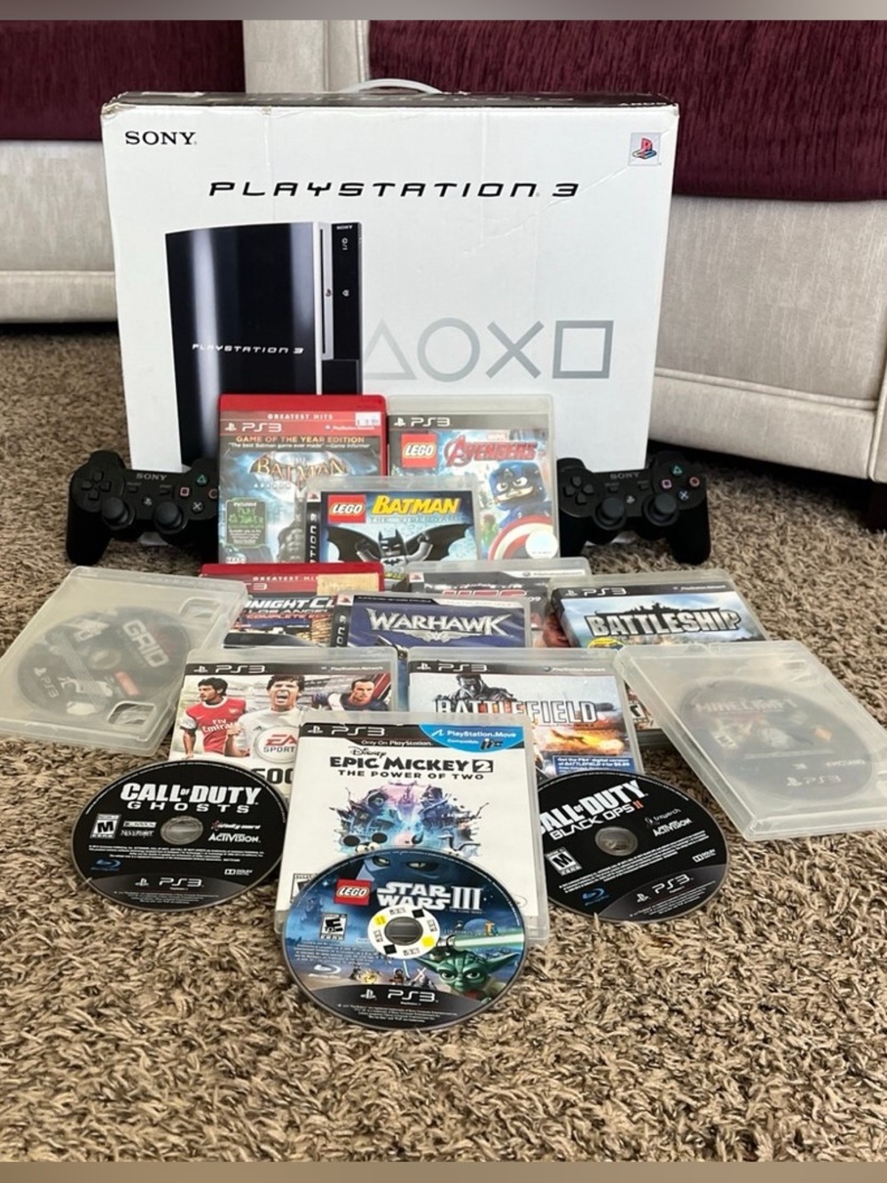 Sony PlayStation 3 Console Bundle with Black Controllers and 15Games